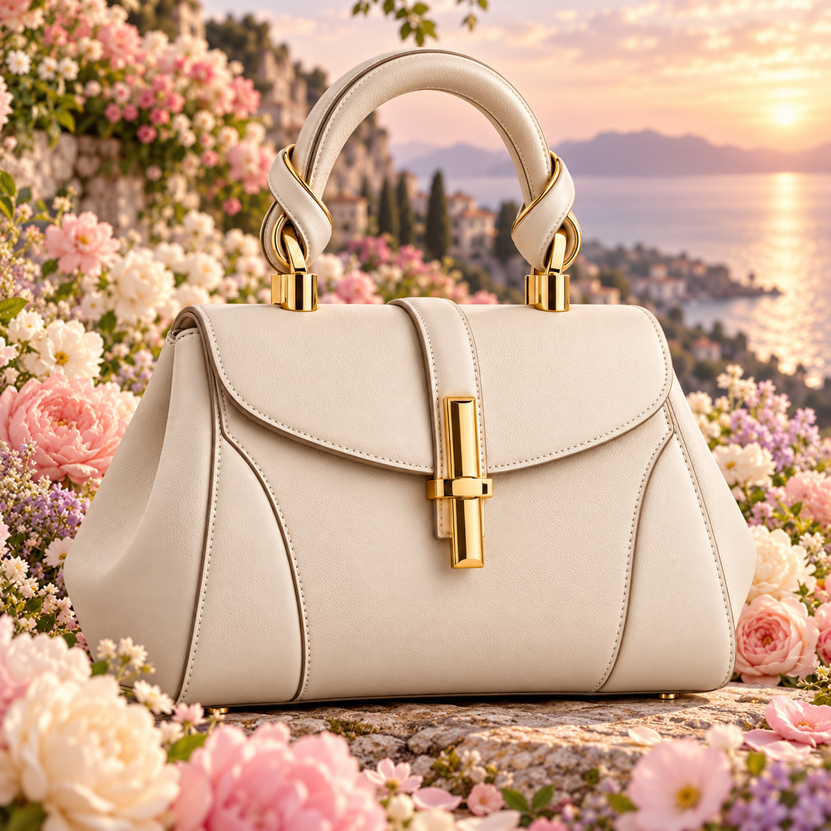 Luminance Minimalist Top Handle Handbag – Ivory Gold Edition