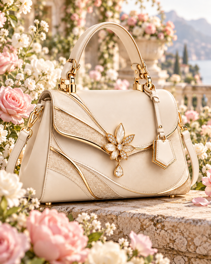 Elegant Butterfly Embellished Leather Handbag – Ivory Edition