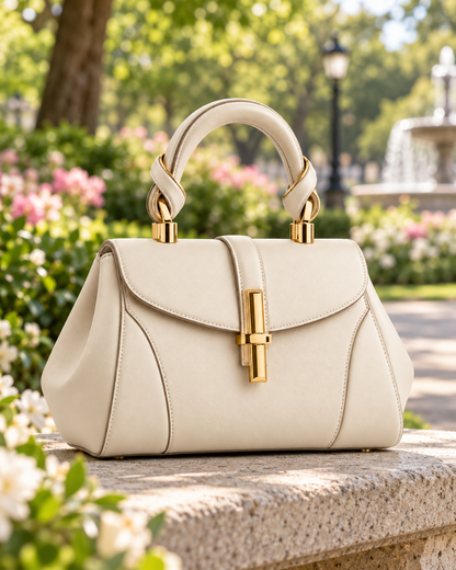 Luminance Minimalist Top Handle Handbag – Ivory Gold Edition